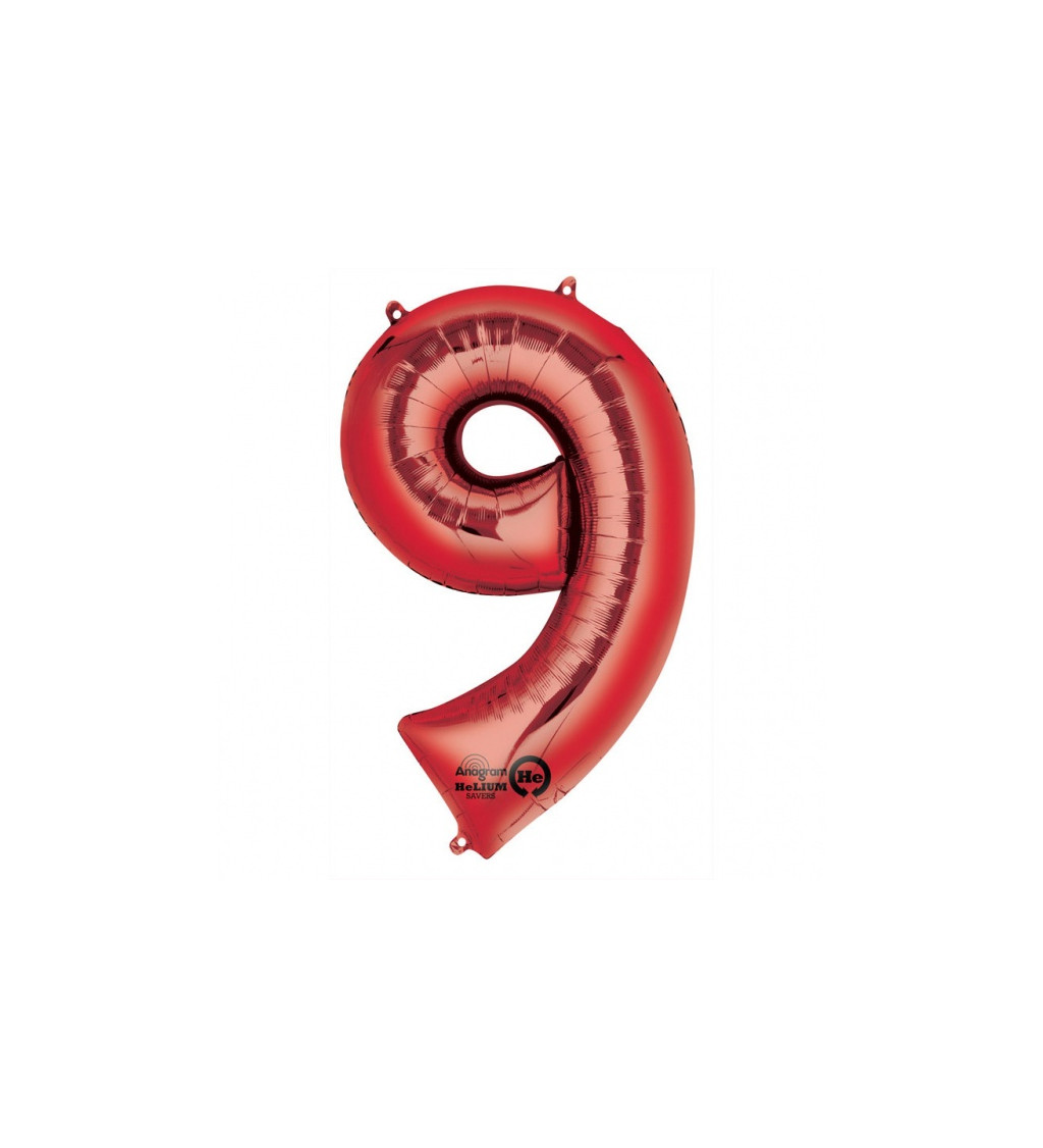Červený balónek 9 - fóliové číslo