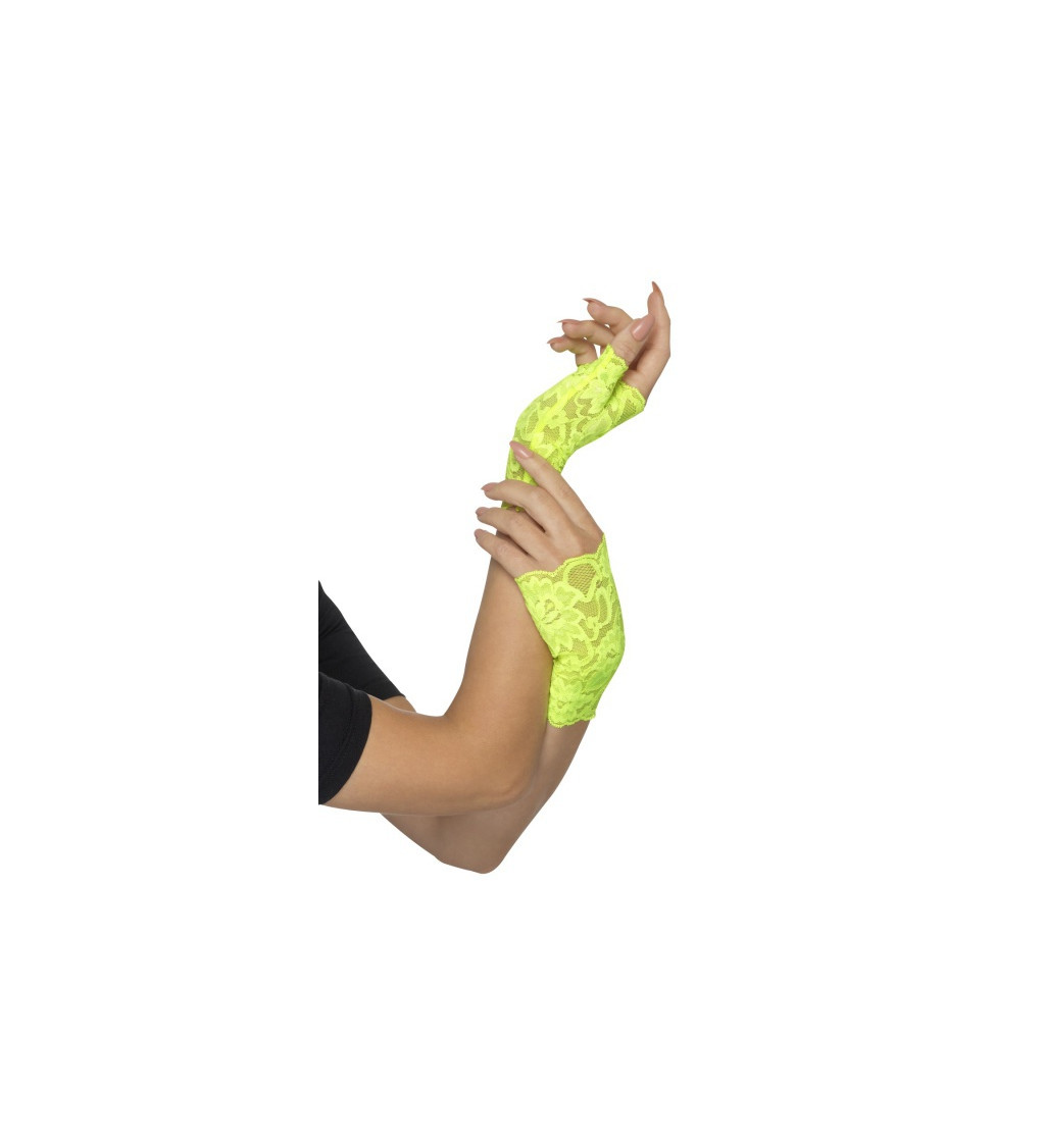 Krajkované rukavičky bez prstů - neonově zelené