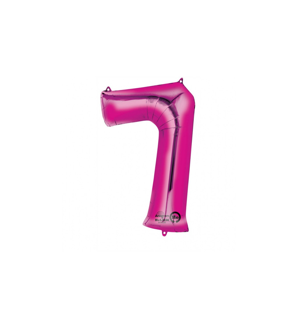 Růžový balónek 7 - fóliové číslo