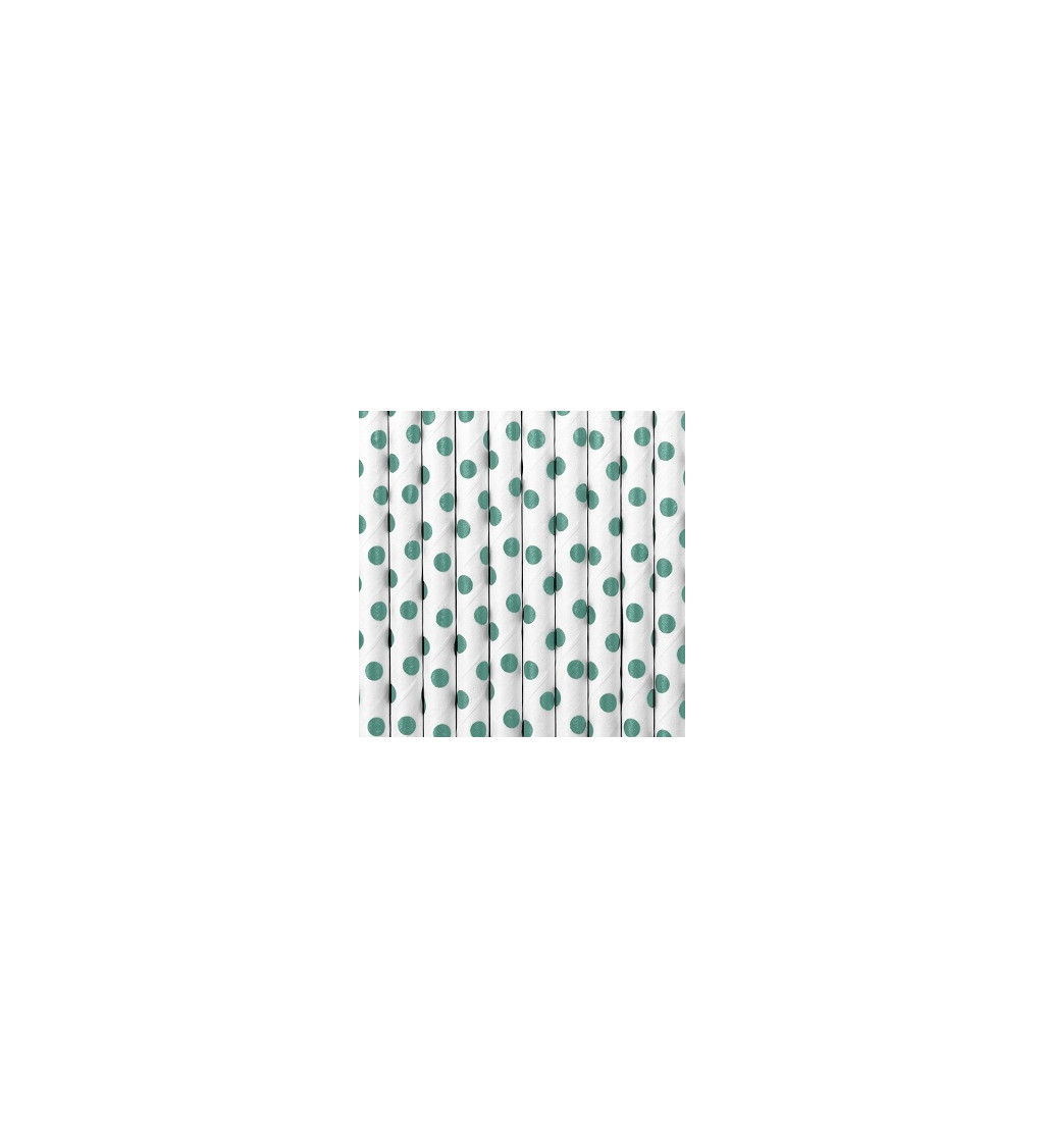 Bílá brčka - zelené puntíky