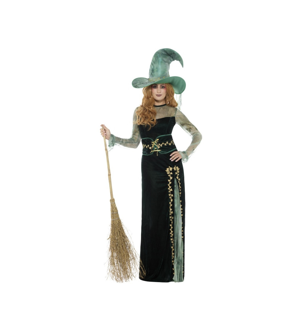 Kostým čarodějnice - zelený samet