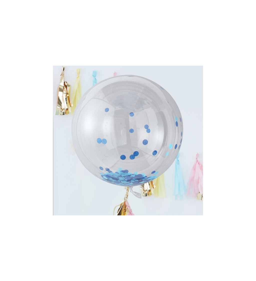 Balónek s modrými konfetami - velká koule