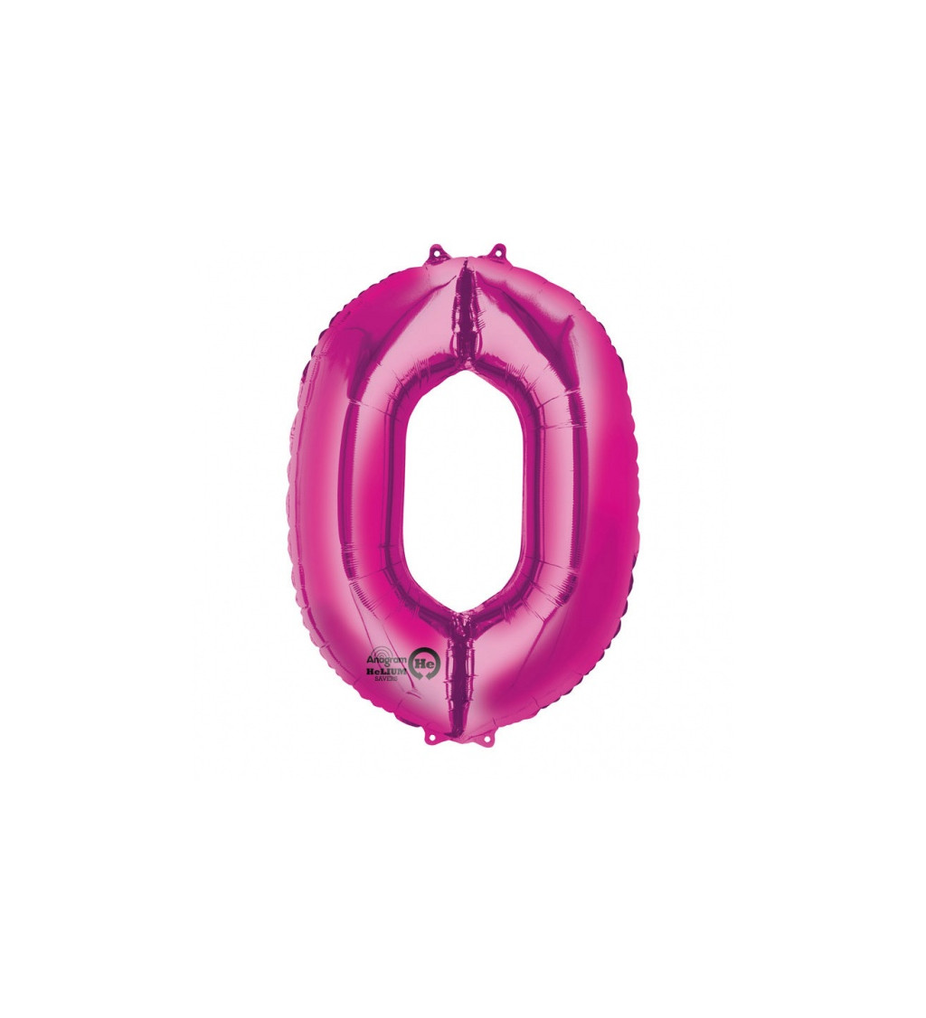 Růžový balónek 0 - fóliové číslo