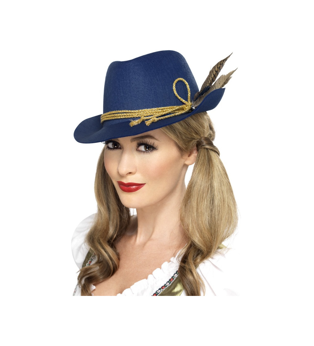 Modrý bavorský klobouk - pírka