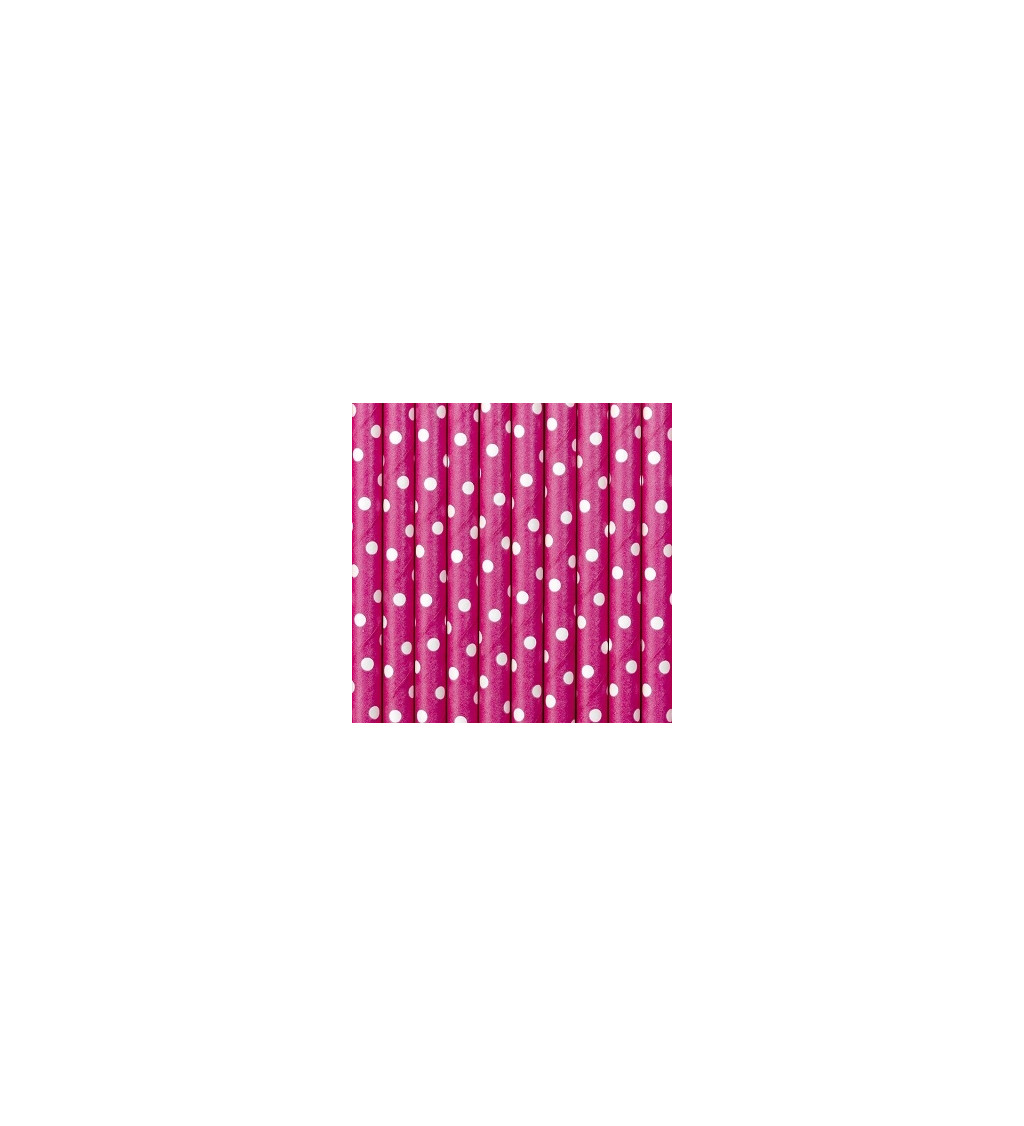 Tmavě růžová brčka - bílé puntíky