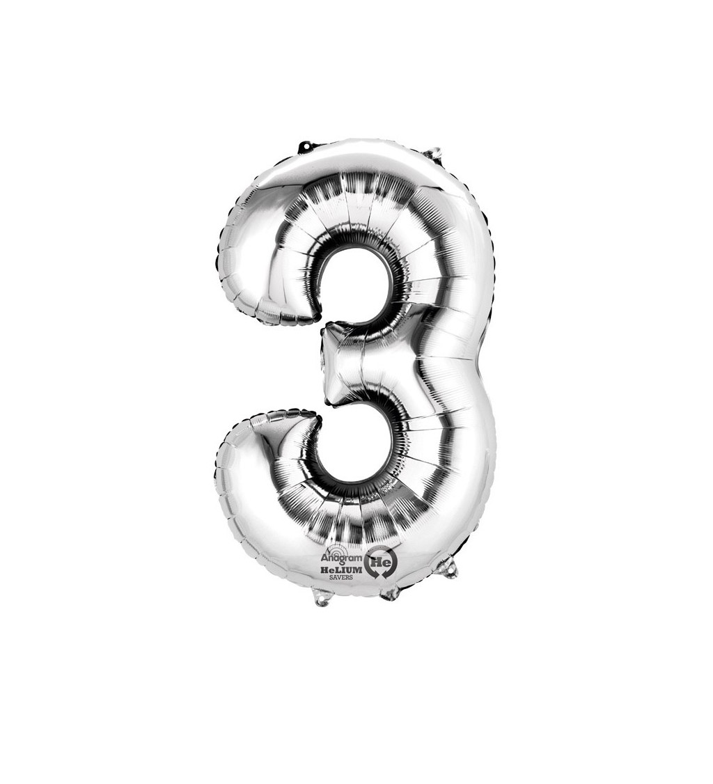 Stříbrný balónek 3 - fóliové číslo