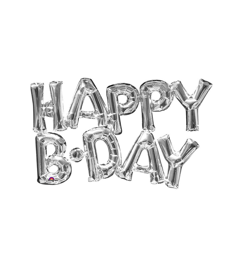 Stříbrné balónky - nápis Happy Birthday