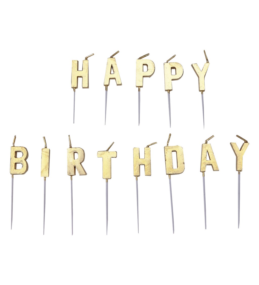 Zlaté dortové svíčky - Happy Birthday
