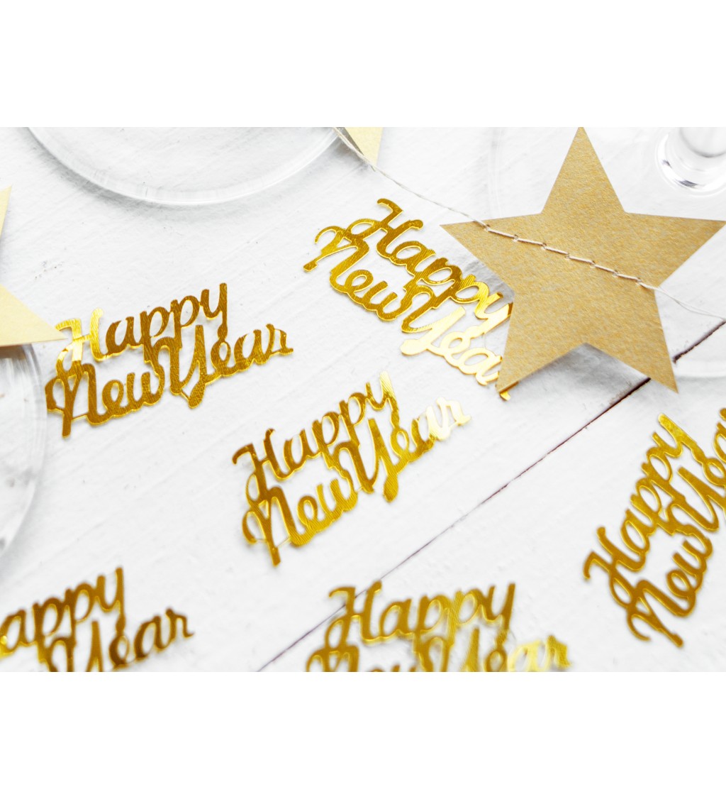 Konfety - zlaté nápisy Happy New Year