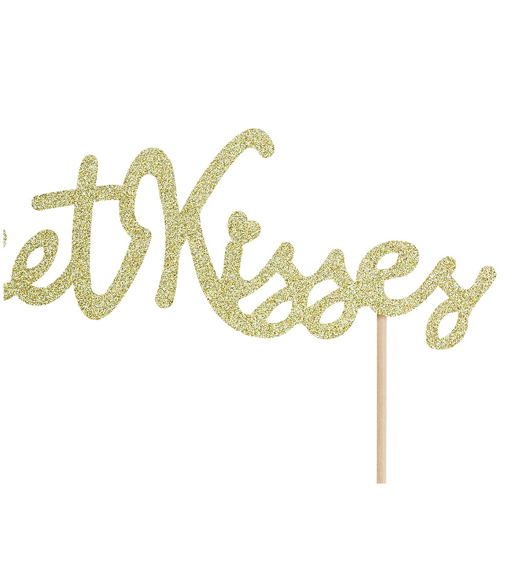 Zlatý nápis Sweet Kisses - špejle na dort