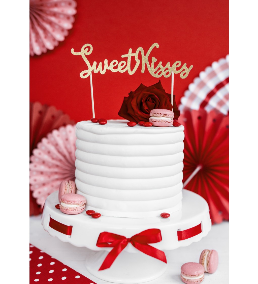 Zlatý nápis Sweet Kisses - špejle na dort