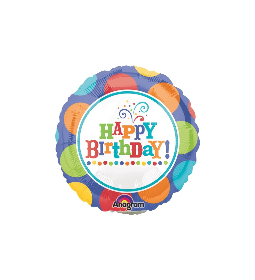 Barevný balónek Happy birthday - kulatý