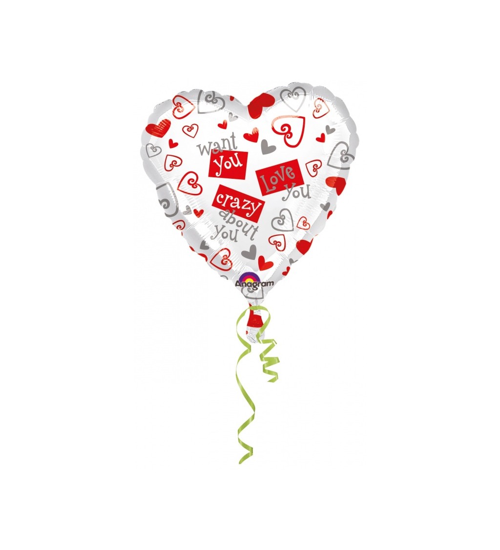 Balónek s nápisy - fóliové srdce