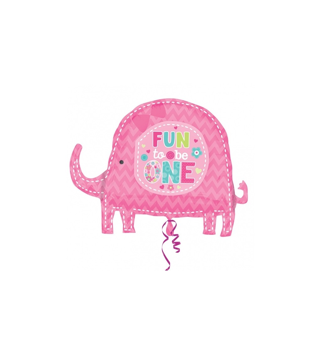 Nafukovací růžový slon - balónek na 1. narozeniny