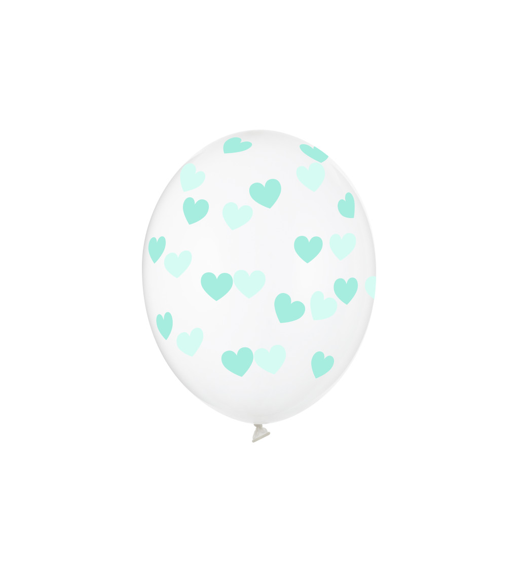 Balónek průhledný - mintová srdíčka - 6 ks