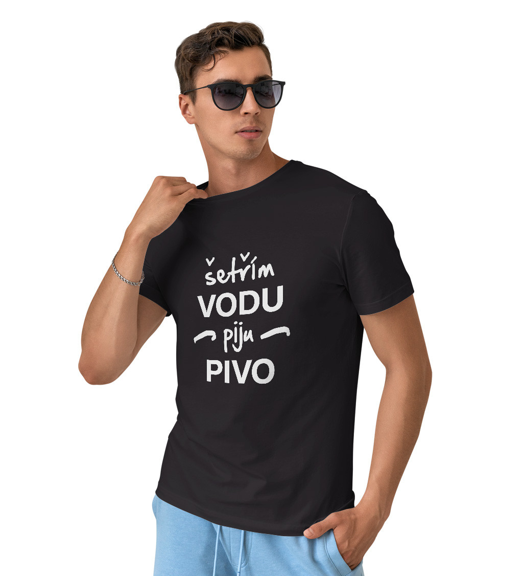 Pánské triko černé - Šetřím vodu, piju pivo