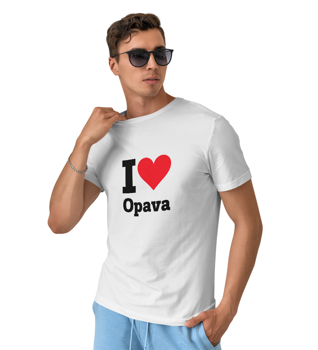 Pánské triko bílé - I love Opava