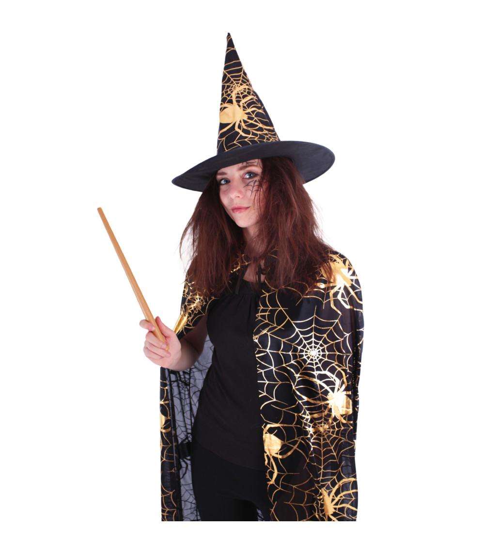 Čarodějnický plášť a klobouk - zlatý set