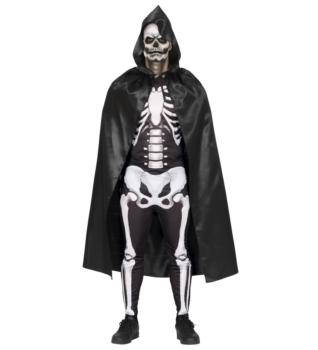 Černý lesklý plášť s kapucí