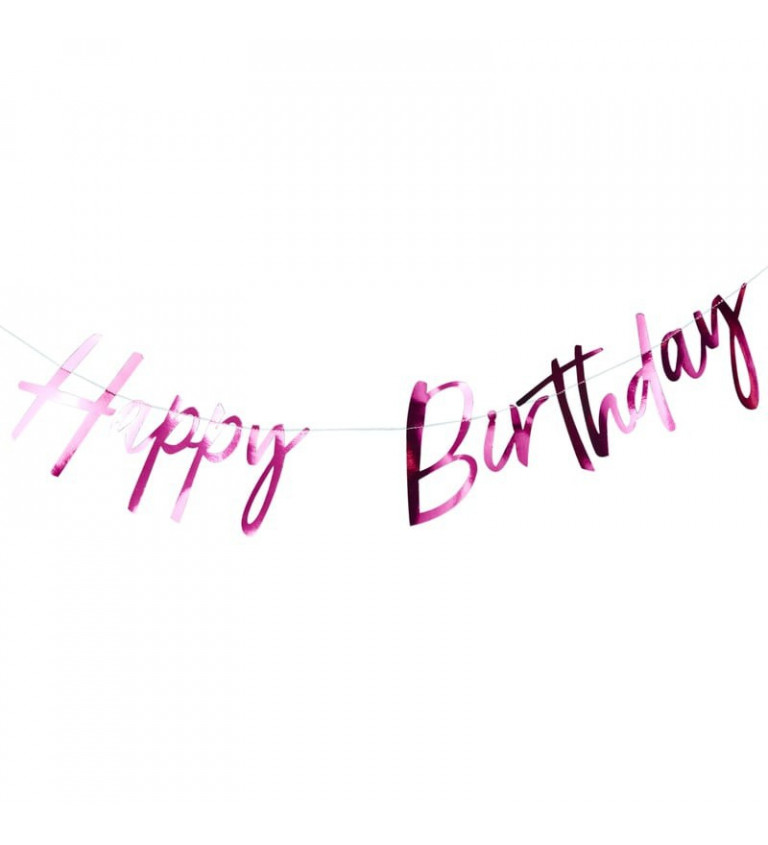 Tmavě růžový nápis Happy Birthday