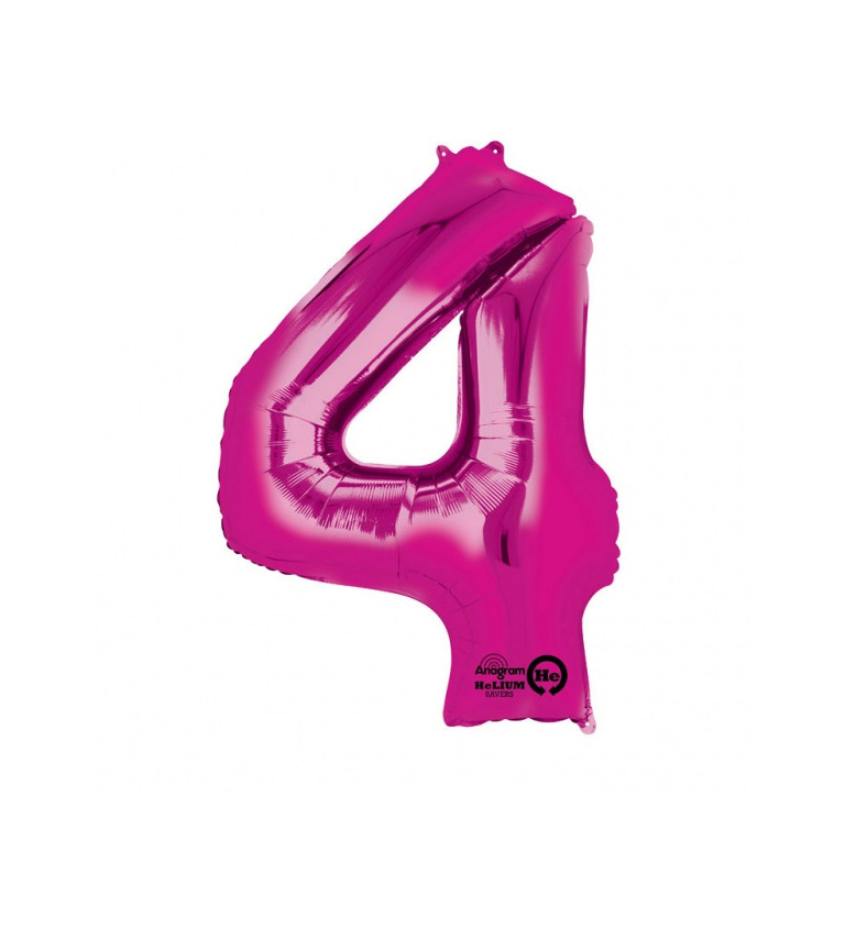 Růžový balónek 4 - fóliové číslo