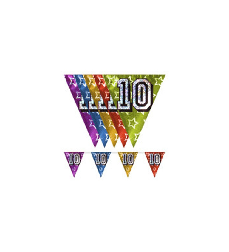 Girlanda z vlaječek s čísly 10 - holografická
