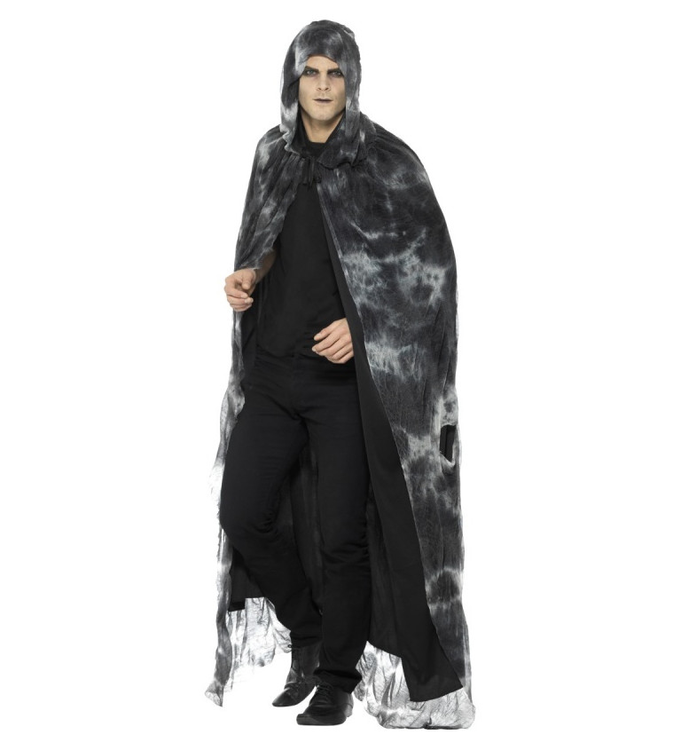 Černo-šedý plášť s kapucí