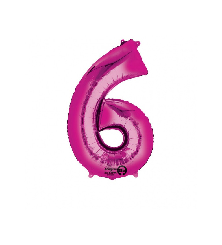 Růžový balónek 6 - fóliové číslo