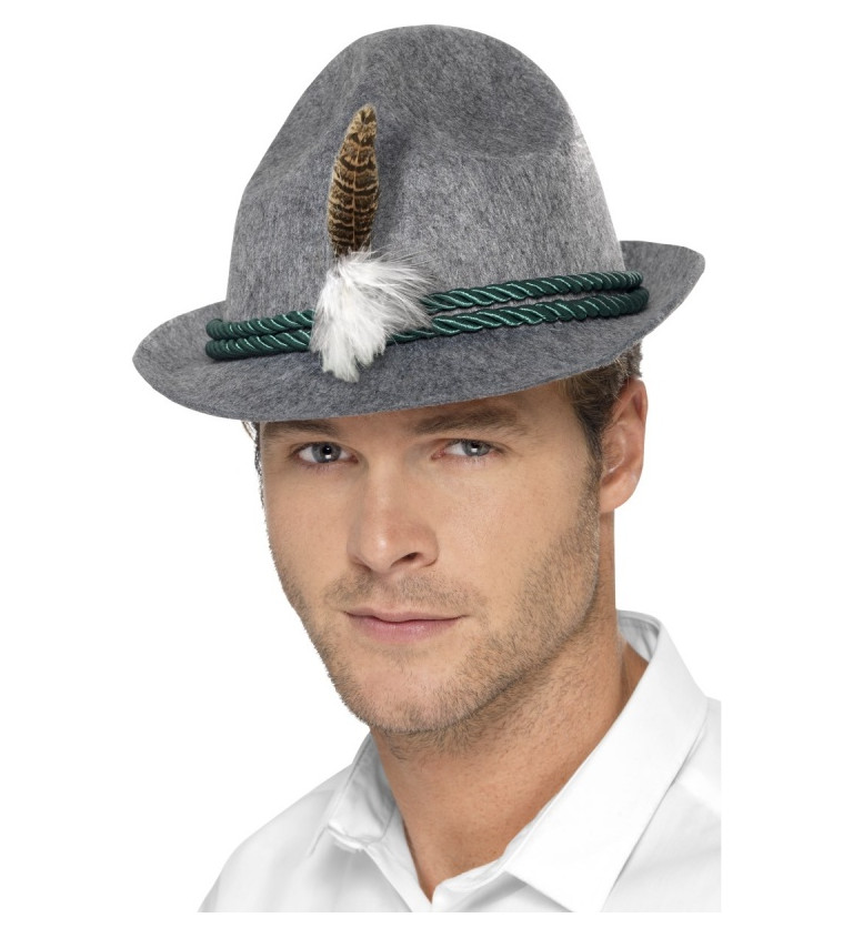 Šedý bavorský klobouk - peříčko