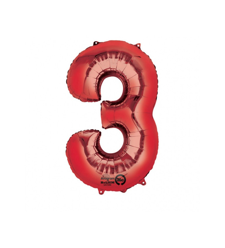Červený balónek 3 - fóliové číslo
