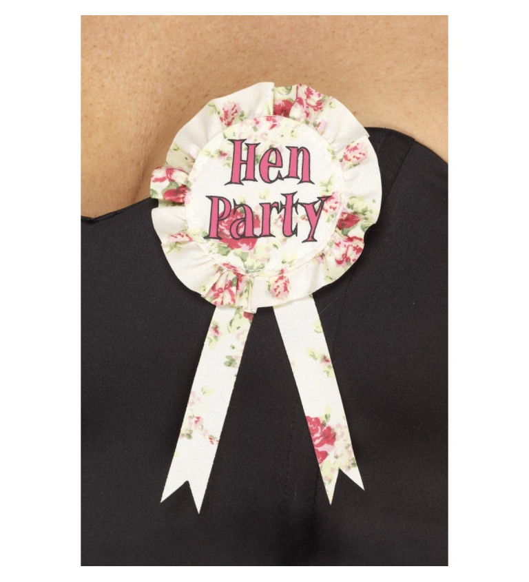 Brož s nápisem Hen party - květinky