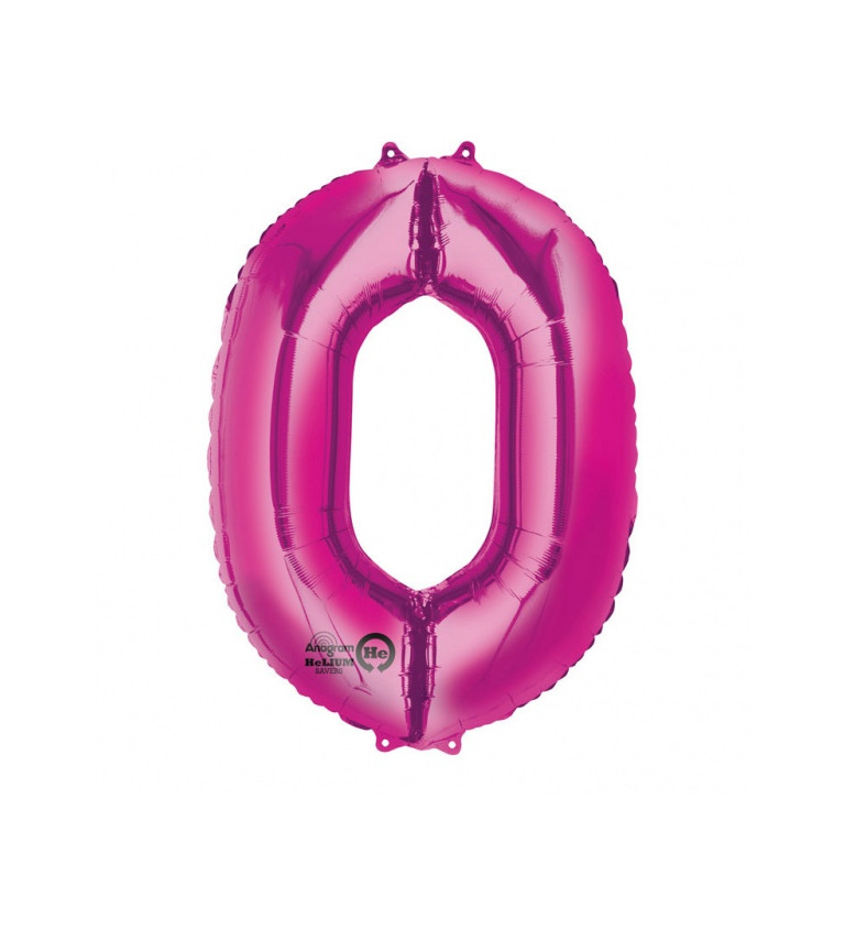Růžový balónek 0 - fóliové číslo