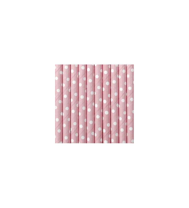 Růžová brčka - bílé puntíky