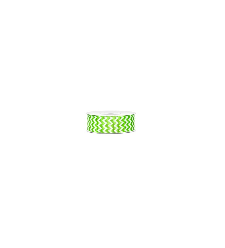 Hrubá stuha zeleno-bílá - klikatý vzor