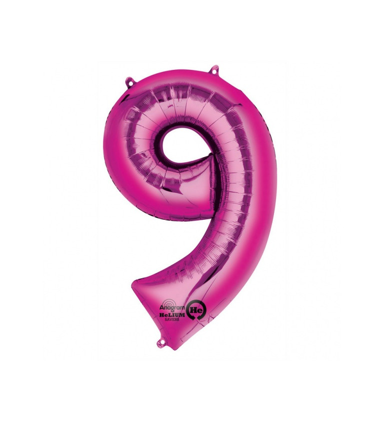 Růžový balónek 9 - fóliové číslo