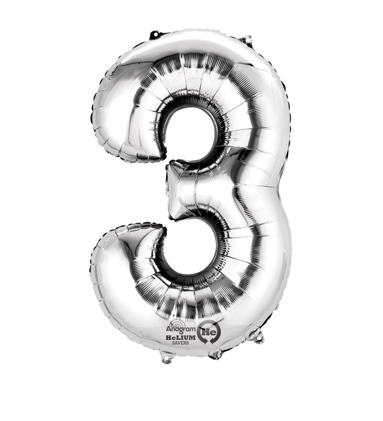 Stříbrný balónek 3 - fóliové číslo