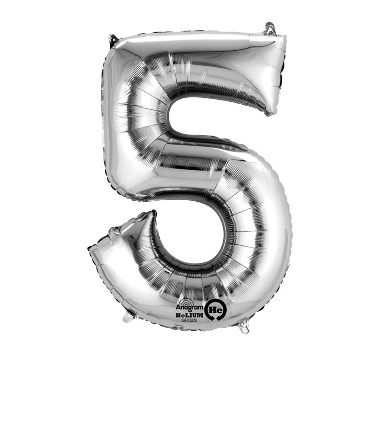 Stříbrný balónek 5 - fóliové číslo