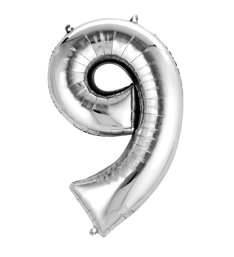 Stříbrný balónek 9 - fóliové číslo
