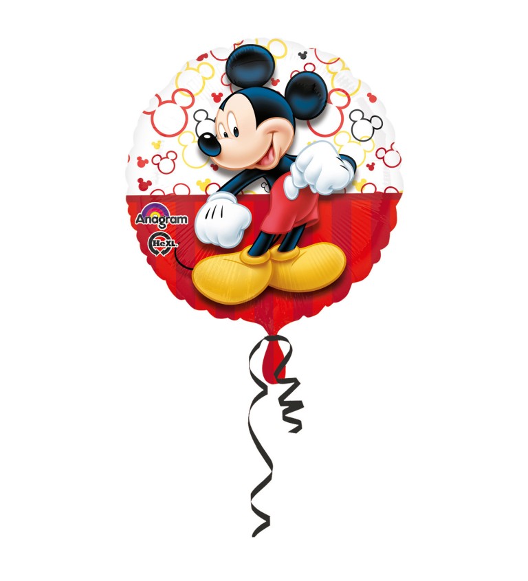 Kulatý balónek Mickey Mouse - červeno-bílý