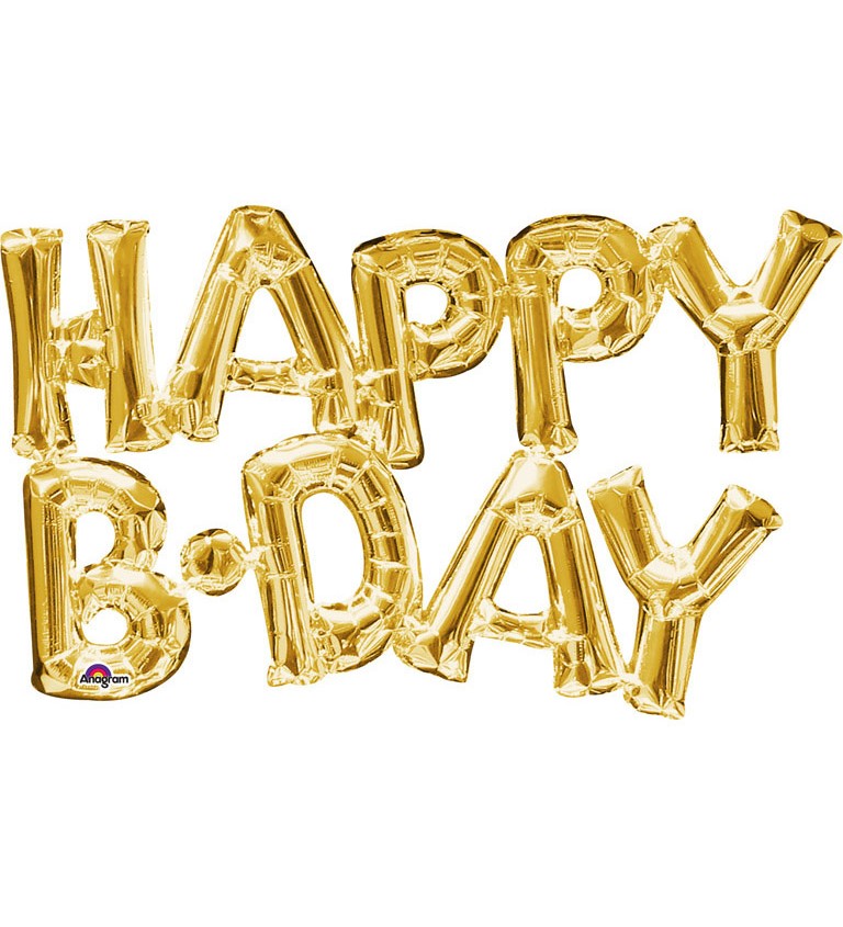 Zlaté balónky - nápis Happy Birthday