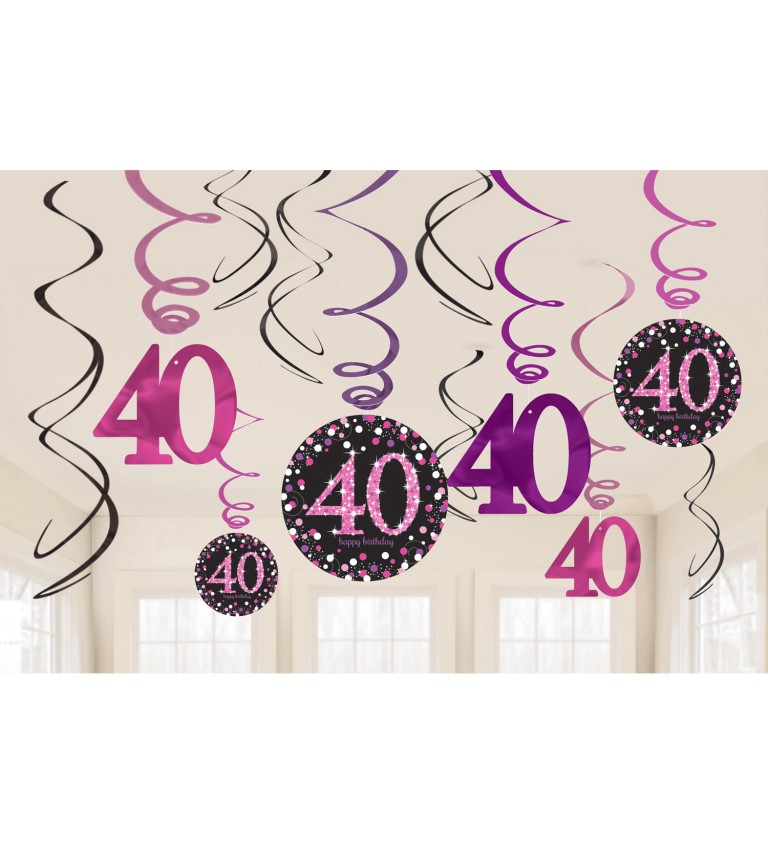 Závěsné spirálky 40. narozeniny - růžové 