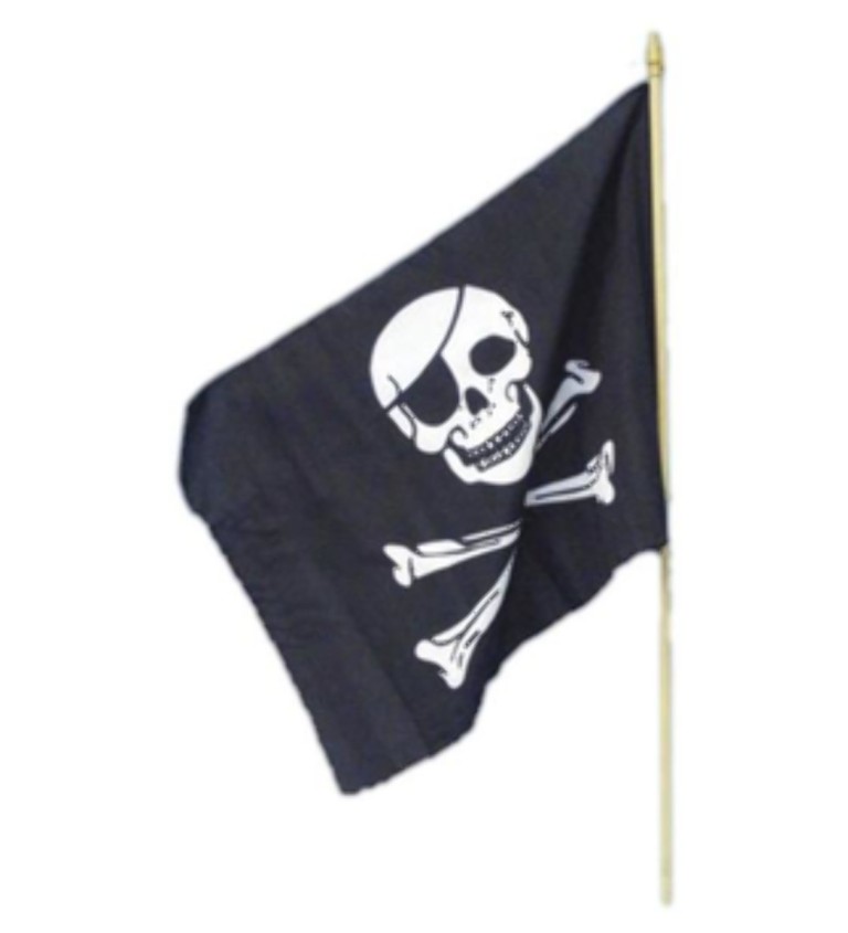 Černá pirátská vlajka s bílou lebkou
