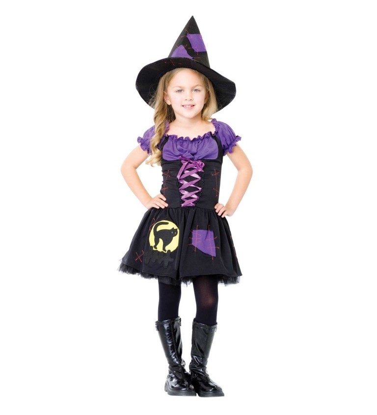 Dětský kostým Kočičí čarodějnice - fialovo-černý
