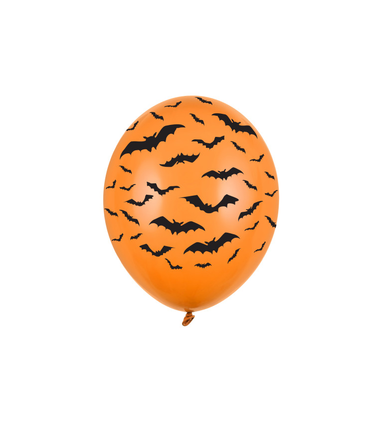 Oranžový balónek - černí netopýři 6ks