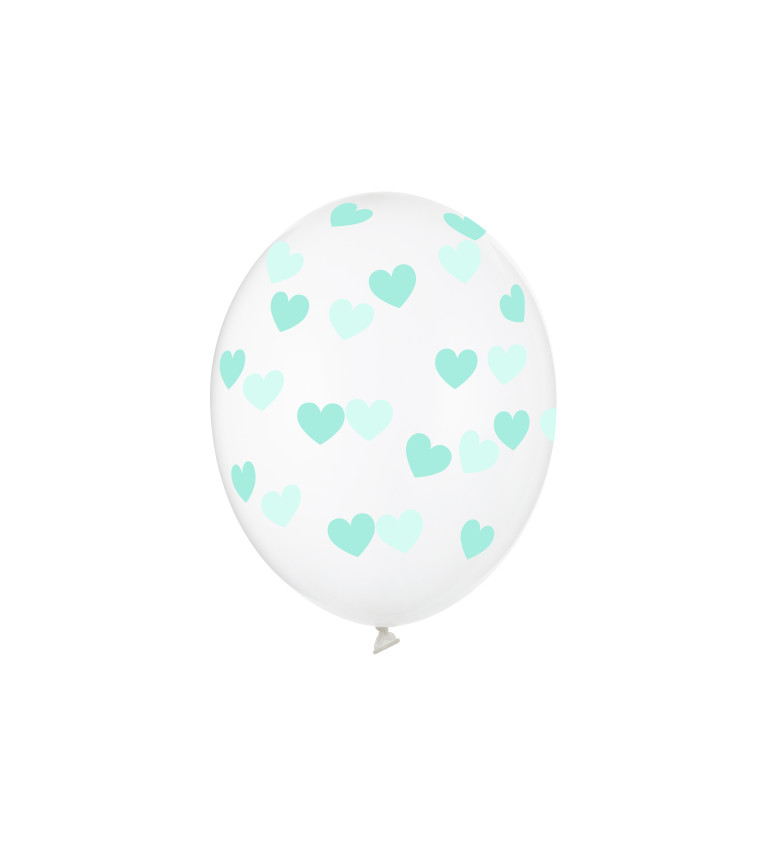 Balónek průhledný - mintová srdíčka - 6 ks