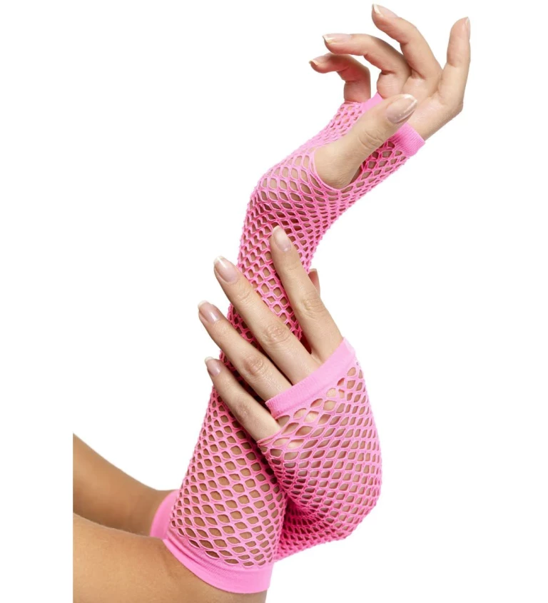 Dlouhé síťované rukavičky - růžová barva