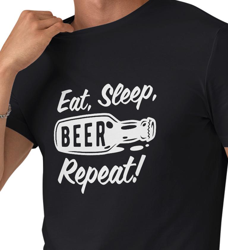 Pánské triko černé - Eat sleep beer repeat, láhev