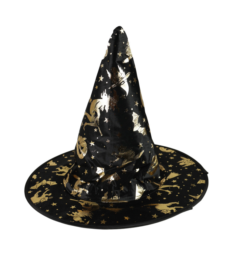 Dětský zlato - černý čarodějnický klobouk