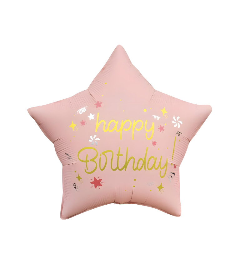 Fóliový balónek - "Happy birthday" hvězda růžová