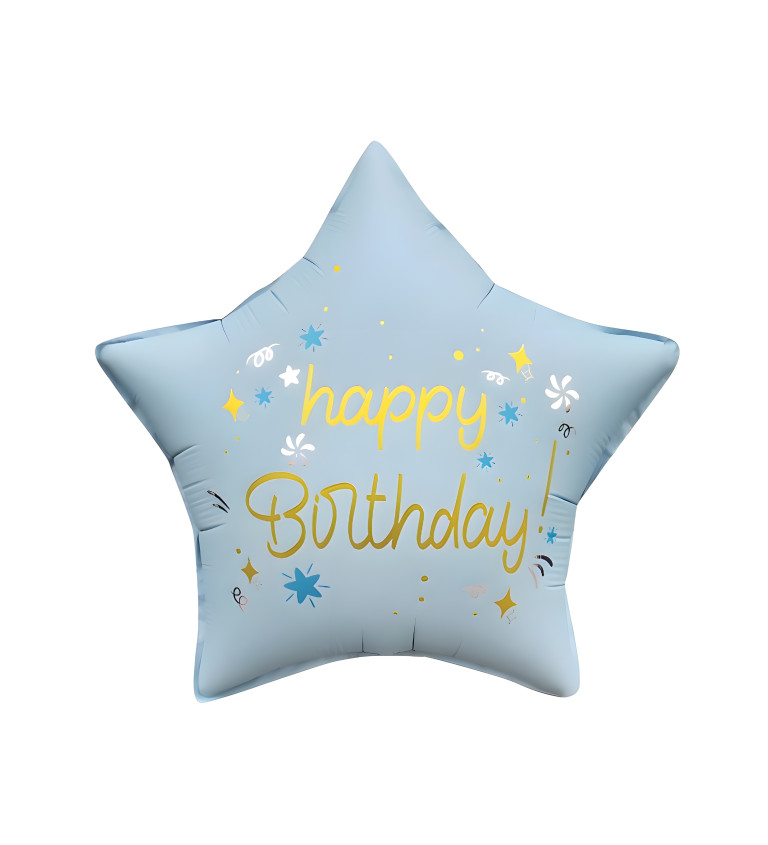 Fóliový balónek - "Happy birthday" hvězda modrá